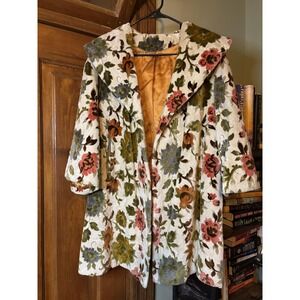 Vintage Floral Chenille Tapestry Carpet Jacket Womens M-L 50s 60s